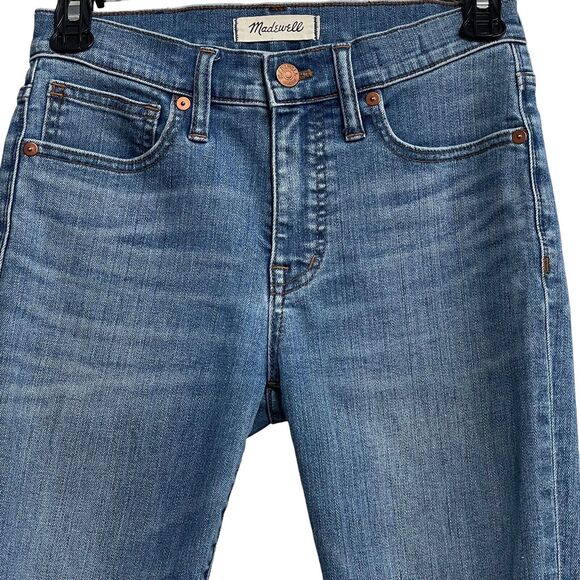 Madewell SZ 25 - 9" High-Rise Skinny Jeans Zip-Fly Stretch Whiskered Distressed - Picture 2 of 13